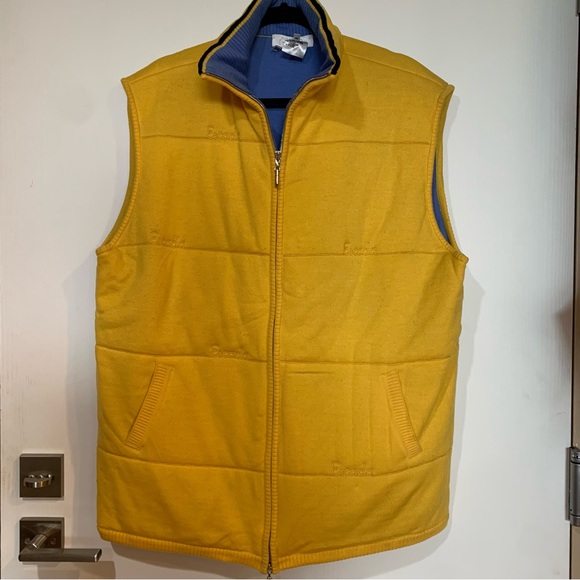 ESCADA 42 Vintage Virgin Wool & Cashmere Yellow/Blue Full Zip Sleeveless Vest